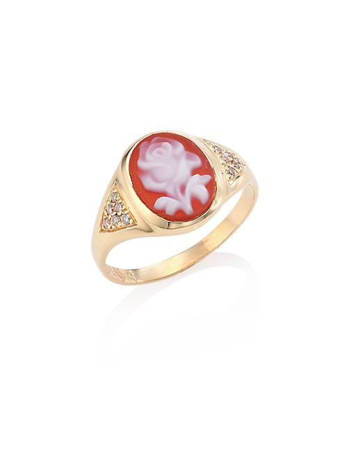 Jacquie Aiche - Rose Mini Cameo Diamond & 14K Yellow Gold Ring