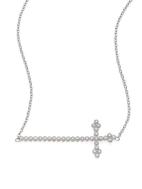 Jude Frances - Provence Diamond & 18K White Gold Side Cross Pendant Necklace