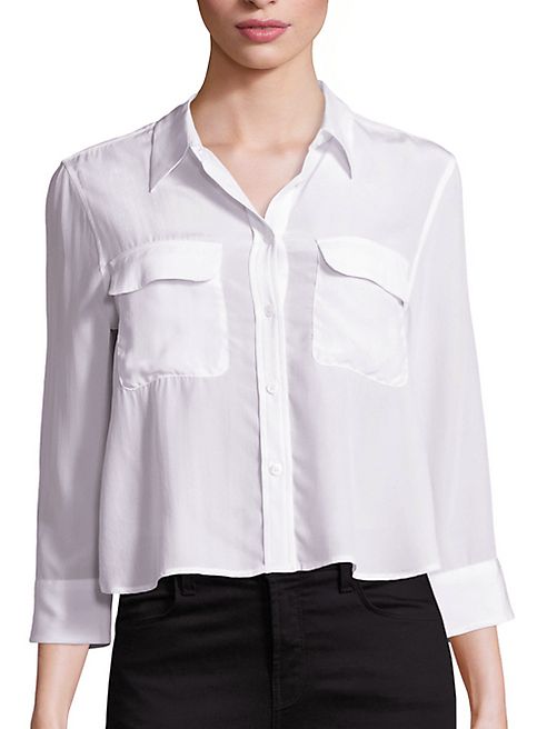 Equipment - Cropped Three-Quarter Sleeve Signature Silk Blouse