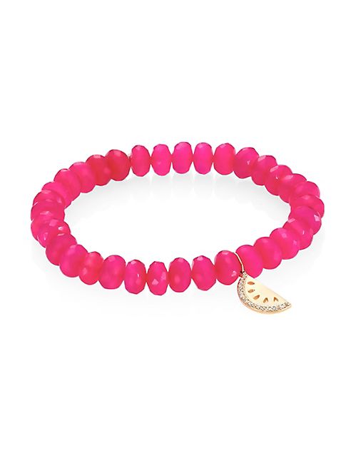 Sydney Evan - Diamond, Hot Pink Chalcedony & 14K Yellow Gold Beaded Bracelet