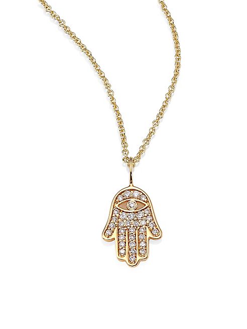 Sydney Evan - Mini Hamsa Pavé Diamond & 14K Yellow Gold Pendant Necklace