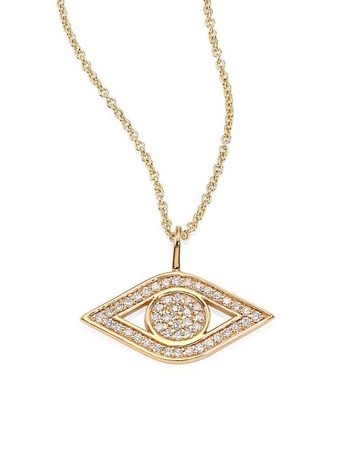 Sydney Evan - Small Pavé Evil Eye Diamond & 14K Yellow Gold Pendant Necklace