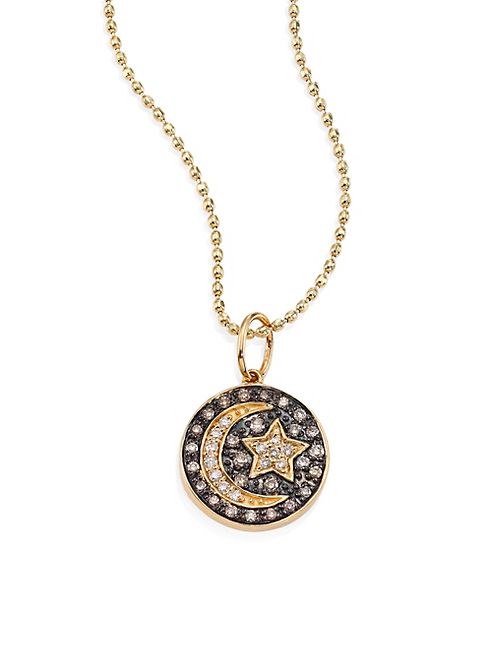 Sydney Evan - Small Moon And Star Diamond & 14K Yellow Gold Medallion Necklace