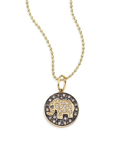 Sydney Evan - Small Elephant Diamond & 14K Yellow Gold Medallion Necklace