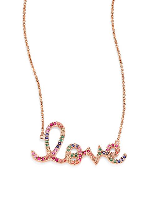 Sydney Evan - Large Rainbow Love Ruby, Sapphire, Emerald & 14K Rose Gold Necklace