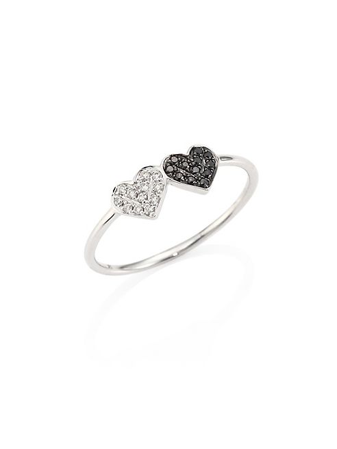 Sydney Evan - Small Pavé Double Heart Diamond & 14K White Gold Ring