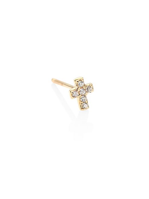 Sydney Evan - Tiny Pavé Diamond Cross Single Stud Earring