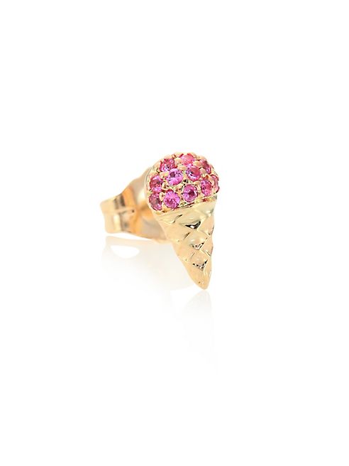 Sydney Evan - Small Ice Cream Cone Pink Sapphire & 14K Yellow Gold Single Stud Earring