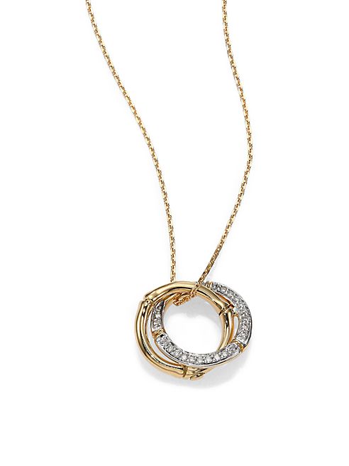 John Hardy - Bamboo Small Diamond & 18K Yellow Gold Interlinking Ring Pendant Necklace