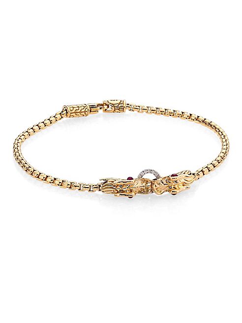 John Hardy - Legends Naga Diamond, African Ruby & 18K Yellow Gold Chain Bracelet