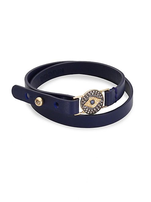 Sydney Evan - Evil Eye Medallion Diamond, Blue Sapphire & Leather Choker