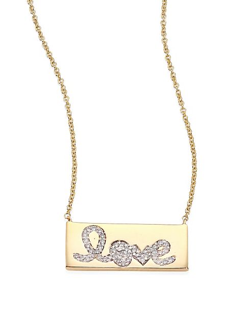 Sydney Evan - Pavé Love Bar Diamond & 14K Yellow Gold Pendant Necklace