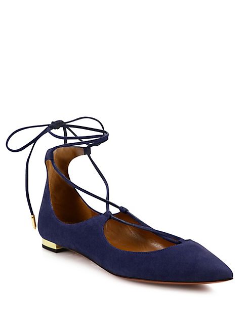 Aquazzura - Christy Suede Lace-Up Flats