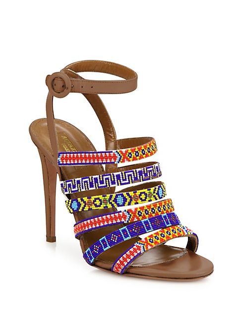 Aquazzura - Masai Beaded Strappy Leather Ankle-Strap Sandals