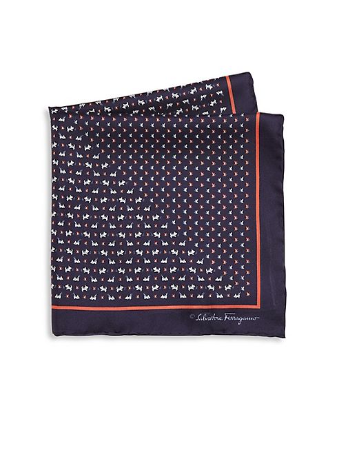 Salvatore Ferragamo - Dog & Butterfly Printed Silk Pocket Square