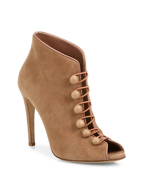 Gianvito Rossi - Suede Button-Strap Peep Toe Booties