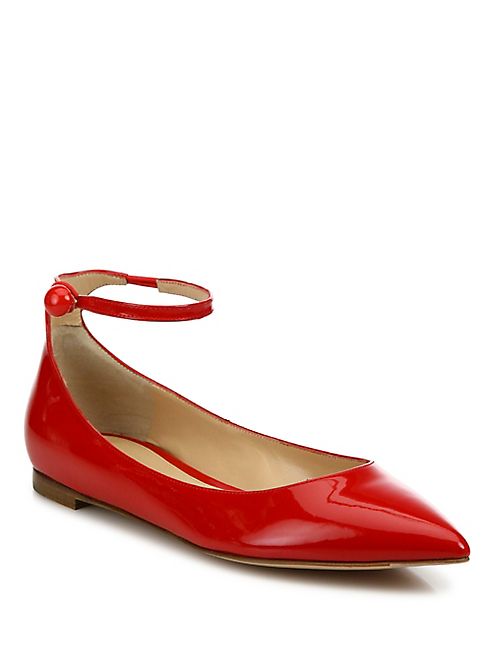 Gianvito Rossi - Patent Leather Point Toe Ankle-Strap Flats