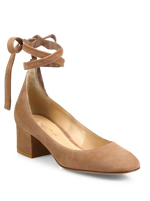 Gianvito Rossi - Suede Ankle-Wrap Block Heel Pumps