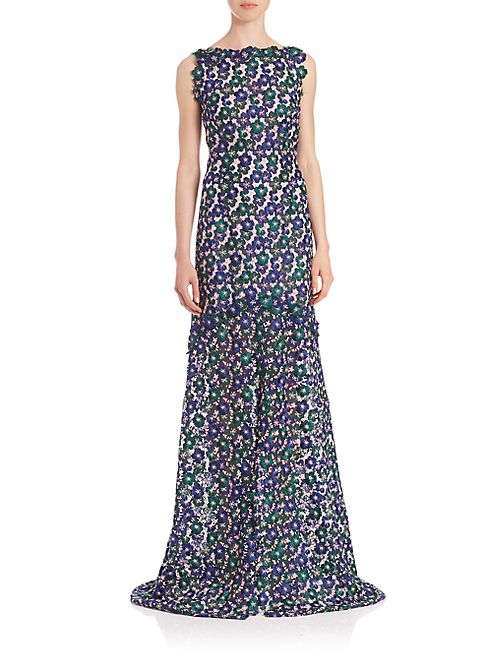 Oscar de la Renta - Floral Embroidered Organza Gown