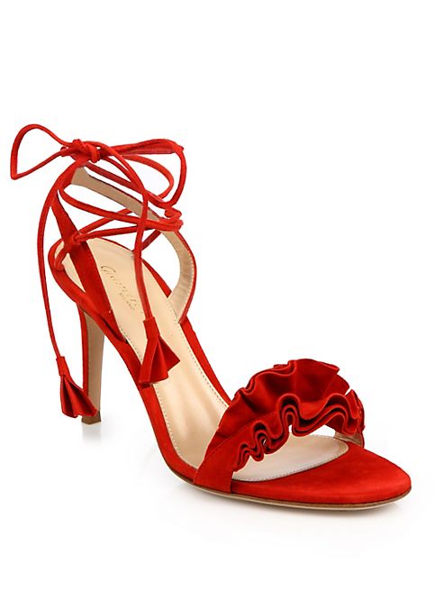 Gianvito Rossi - Ruffle Suede Ankle-Wrap Sandals