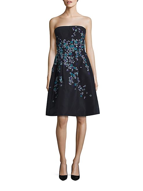 Oscar de la Renta - Silk Faille Embroidered Strapless Dress