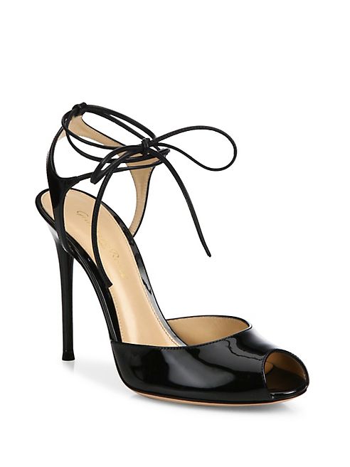 Gianvito Rossi - Patent Leather Peep Toe Lace-Up Sandals