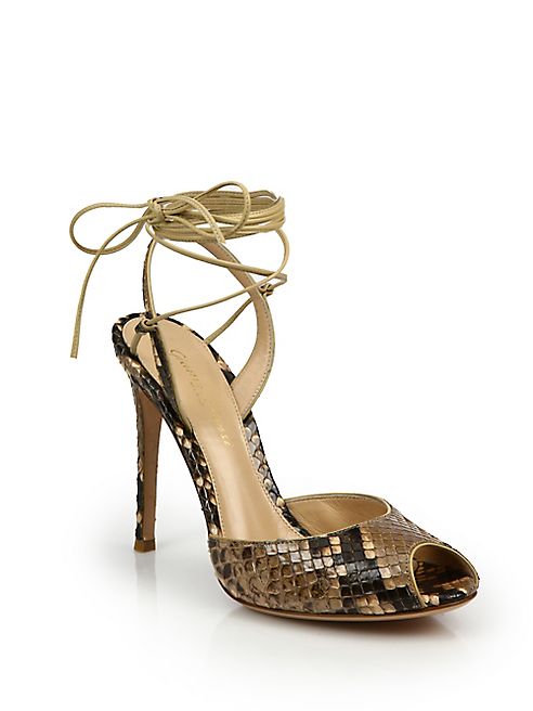 Gianvito Rossi - Python-Embossed Leather Peep Toe Ankle-Wrap Sandals