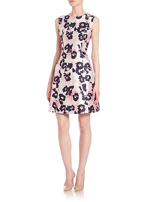 Oscar de la Renta - Brushstroke Floral Print Mikado Dress