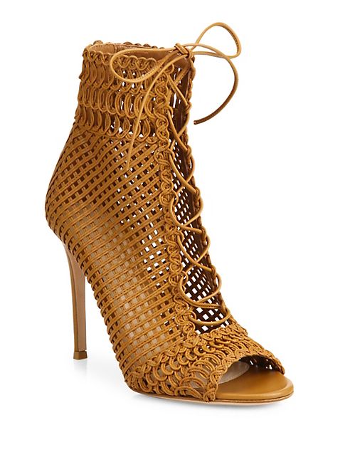 Gianvito Rossi - Marnie Woven Leather Lace-Up Booties