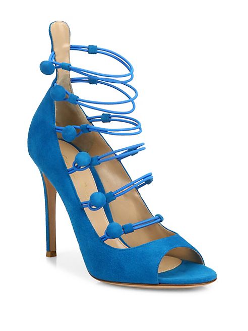 Gianvito Rossi - Suede Button-Strap Peep Toe Pumps