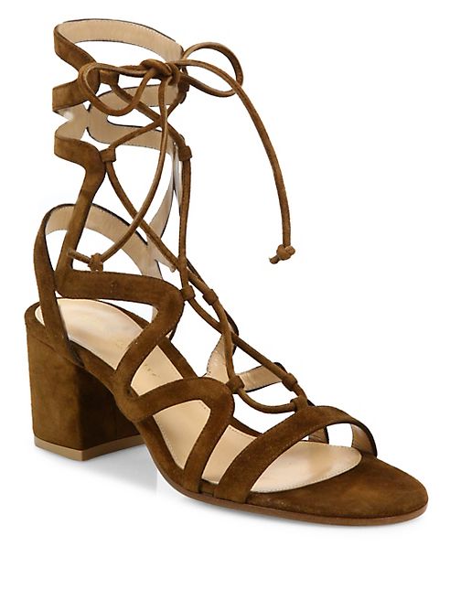 Gianvito Rossi - Suede Lace-Up Block Heel Sandals