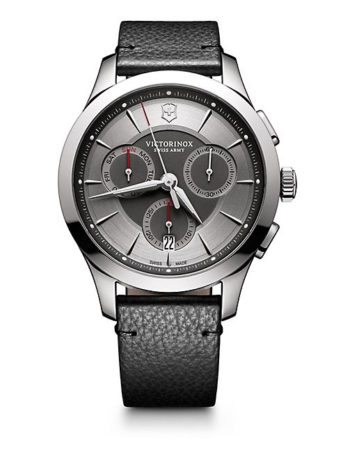 Victorinox Swiss Army - Stainless Steel Chronograph Pebbled Leather Strap Watch