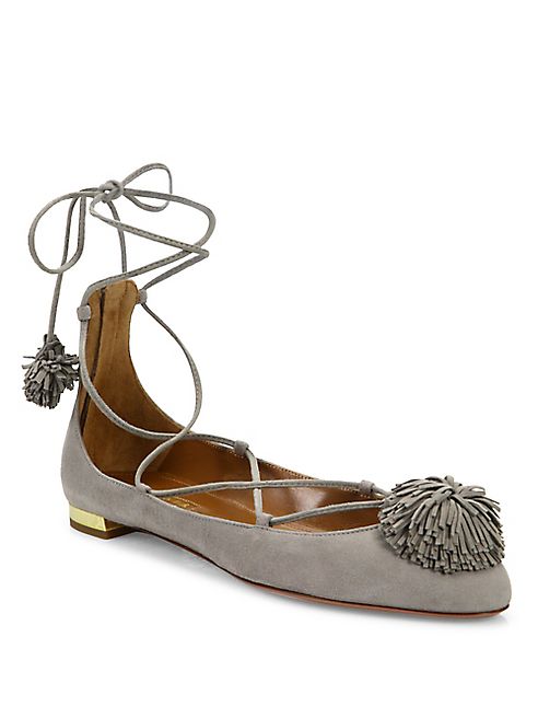 Aquazzura - Sunshine Suede Lace-Up Ballet Flats