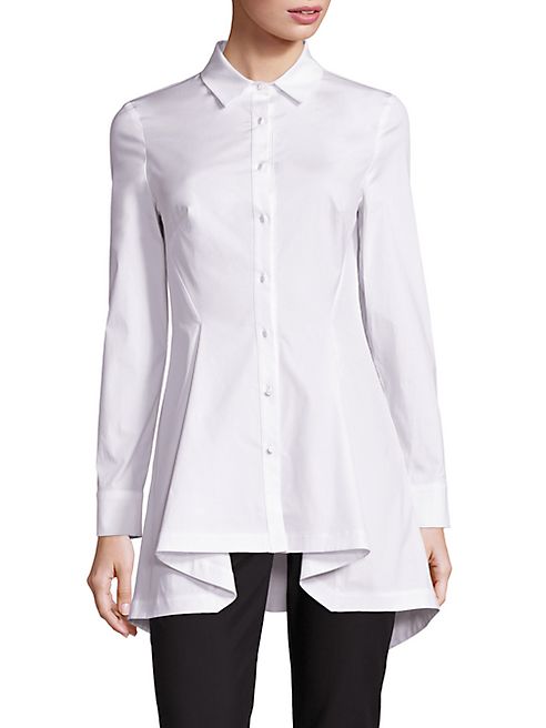 Lela Rose - Pleated-Hem Stretch-Cotton Poplin Shirt