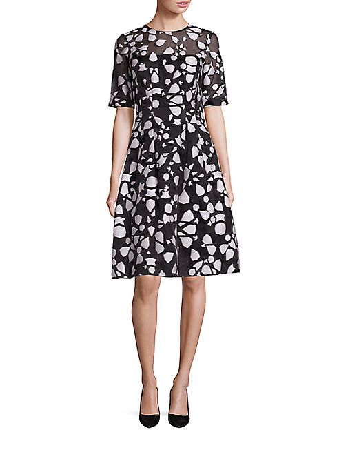 Lela Rose - Holly Elbow-Sleeve Shattered Fil Coupe Dress