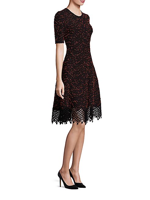 Lela Rose - Lace-Hem Knit Dress