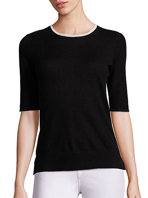 Saks Fifth Avenue Collection - Contrast Trim Lightweight Cashmere Sweater