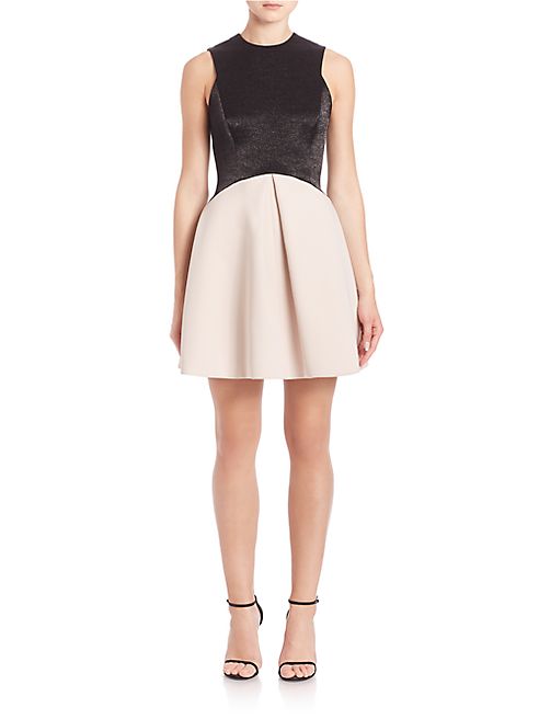 Halston Heritage - Colorblock Jacquard Fit-&-Flare Dress