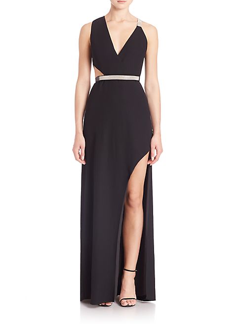 Halston Heritage - Multi Chain Strap V-Neck Gown