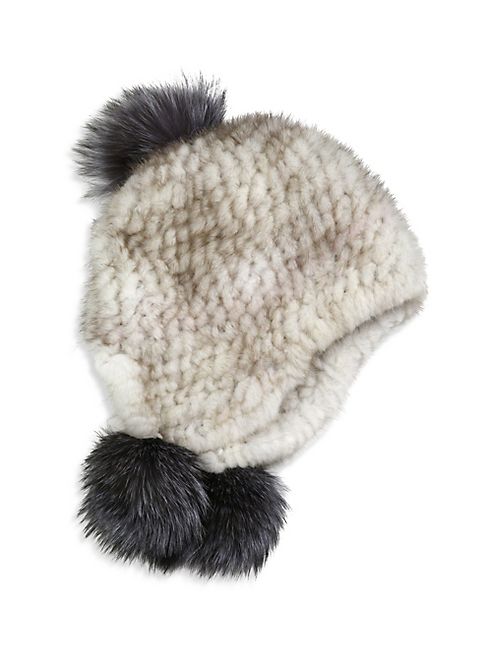 Surell - Mink & Fox Fur Pom-Pom Helmet