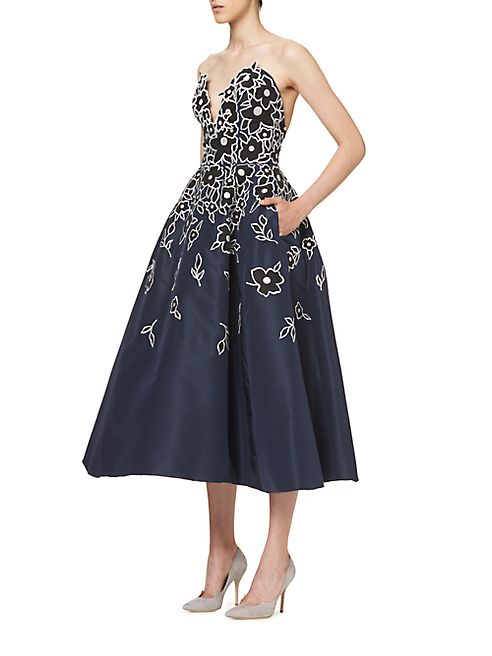 Carolina Herrera - Flower Embroidered Cocktail Dress