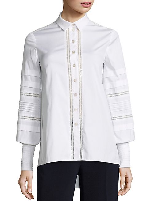 Carolina Herrera - Pleated Cotton Button-Front Blouse