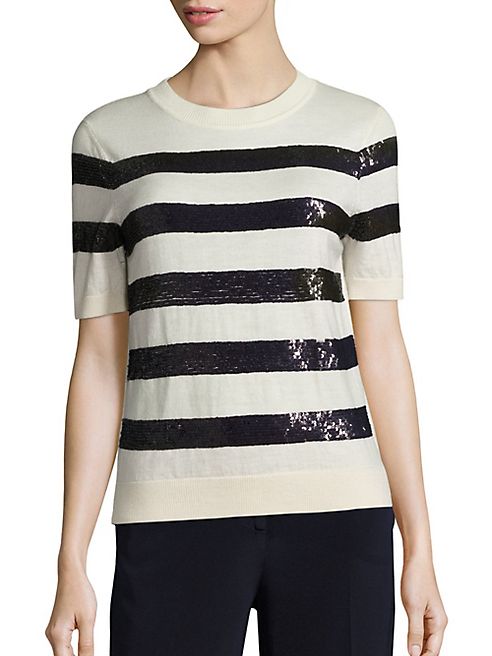 Carolina Herrera - Sequin-Striped Wool Knit Top