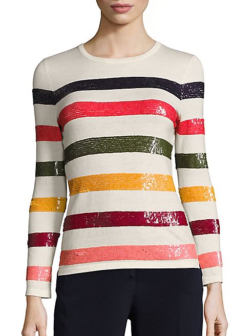 Carolina Herrera - Sequined Rainbow Knit Sweater