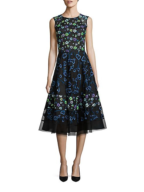 Oscar de la Renta - Embroidered Organza & Lace Dress