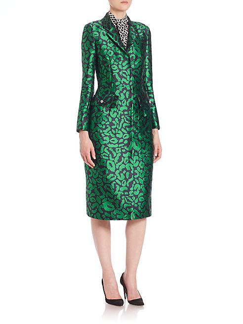 Oscar de la Renta - Leopard Print Satin Jacquard Coat