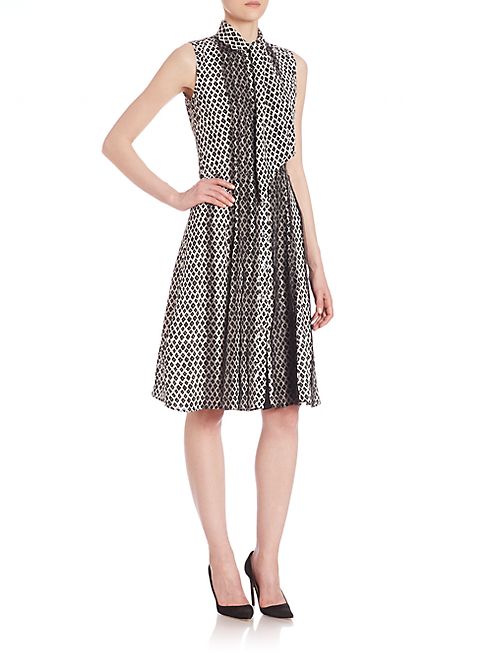 Oscar de la Renta - Tie-Neck Diamond Print Silk Dress