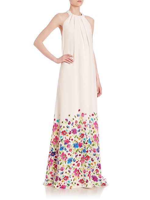 Oscar de la Renta - Floral-Print Silk Halter Gown