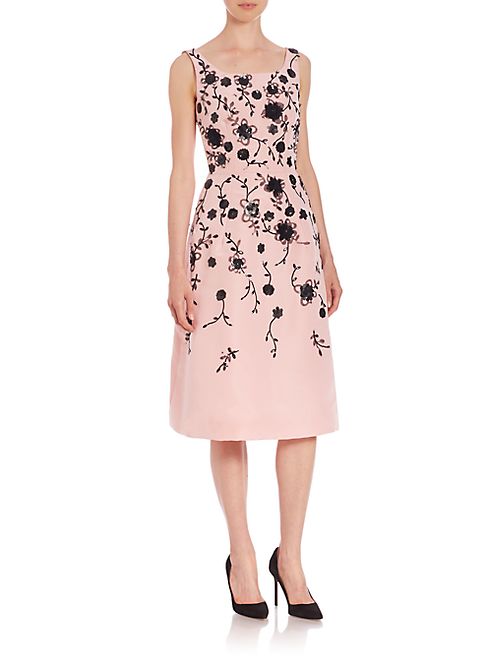 Oscar de la Renta - Sequin Floral Dégradé Embellished Silk Faille Dress