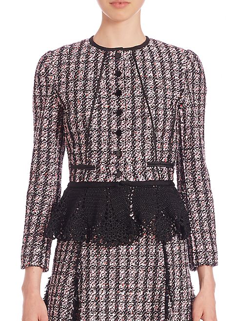 Oscar de la Renta - Tweed Crochet Peplum Jacket